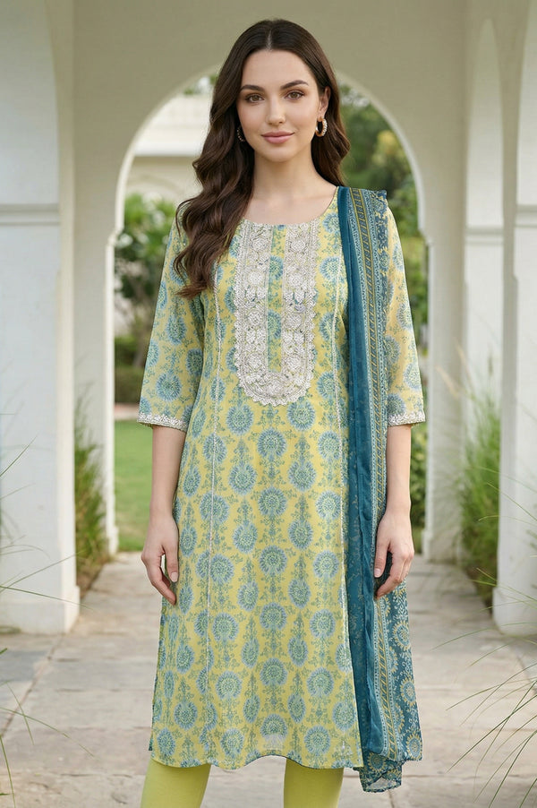 Teal Striped Foil Printed Dupatta