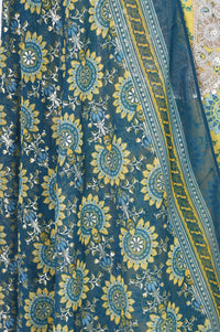 Teal Striped Foil Printed Dupatta