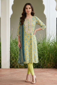 Teal Striped Foil Printed Dupatta