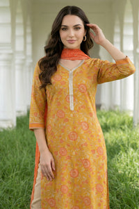 Orange Geometric Printed Chiffon Dupatta