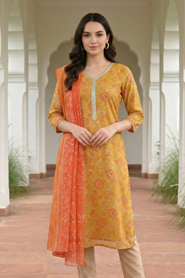 Orange Geometric Printed Chiffon Dupatta