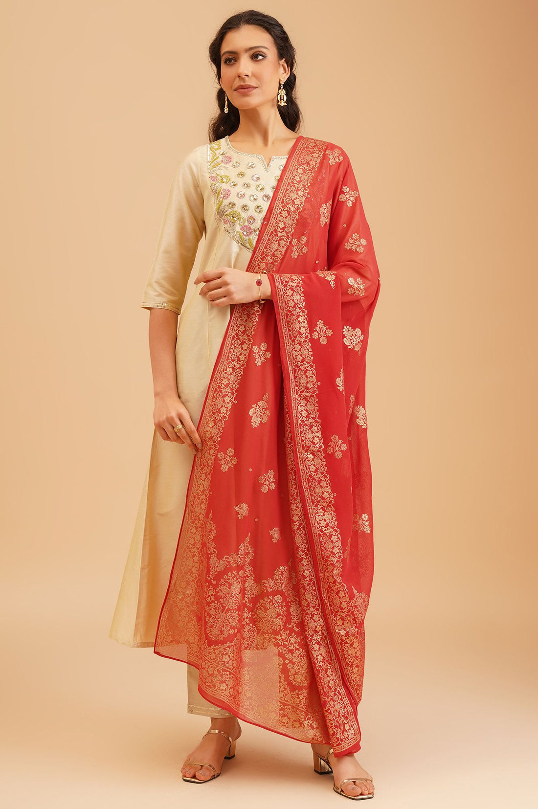 Red Foil Printed Georgette Dupatta