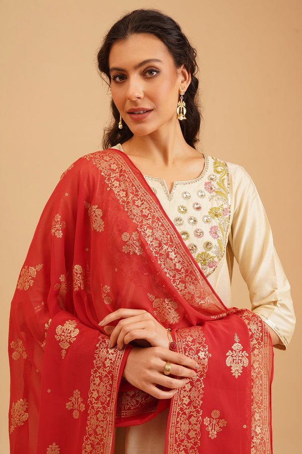 Red Foil Printed Georgette Dupatta