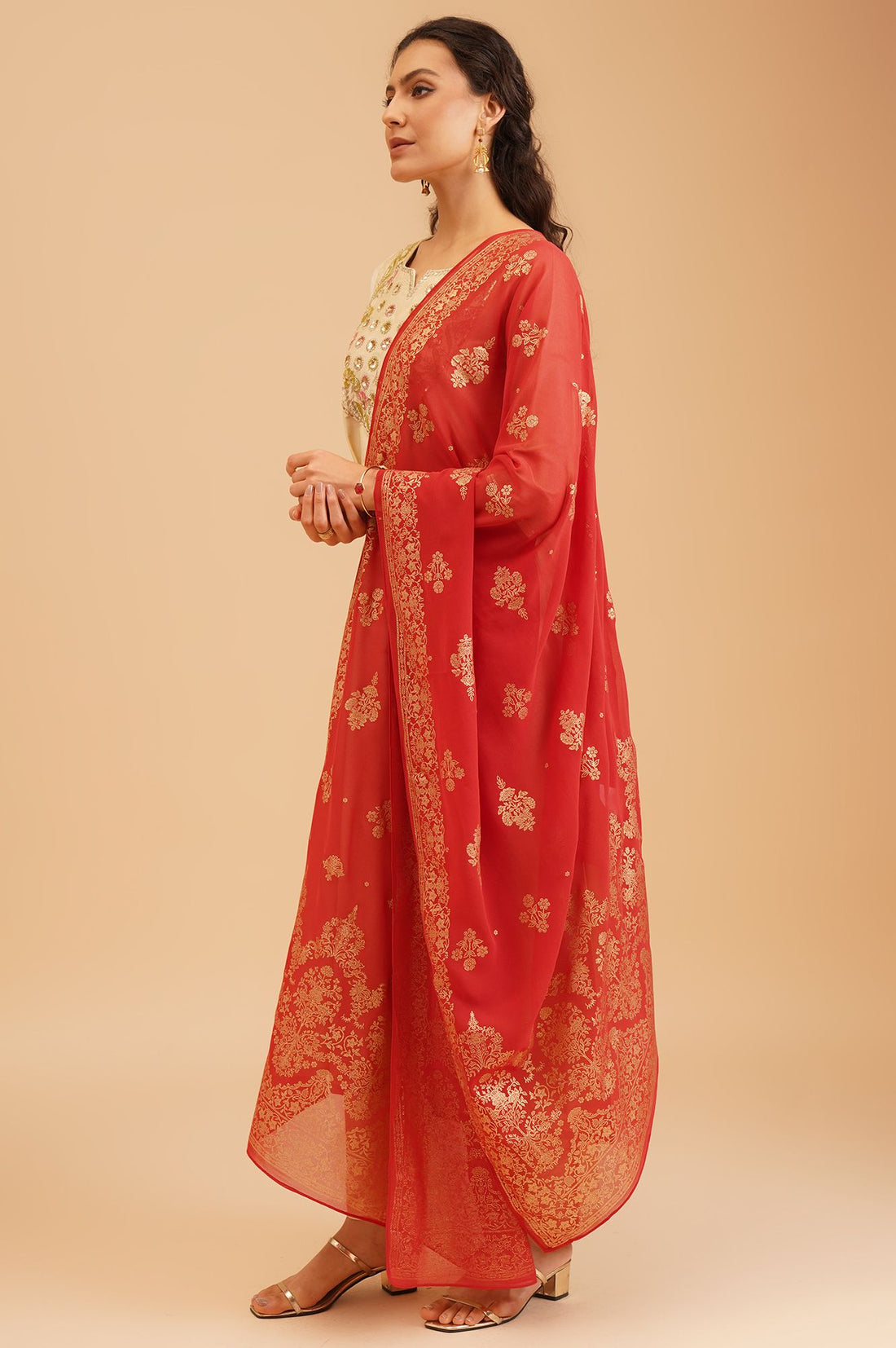 Red Foil Printed Georgette Dupatta