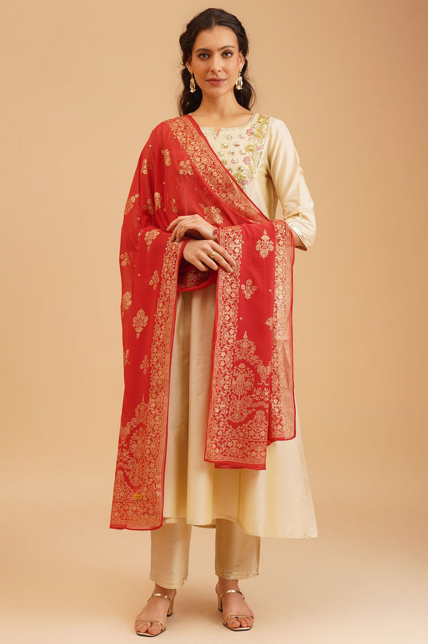 Red Foil Printed Georgette Dupatta