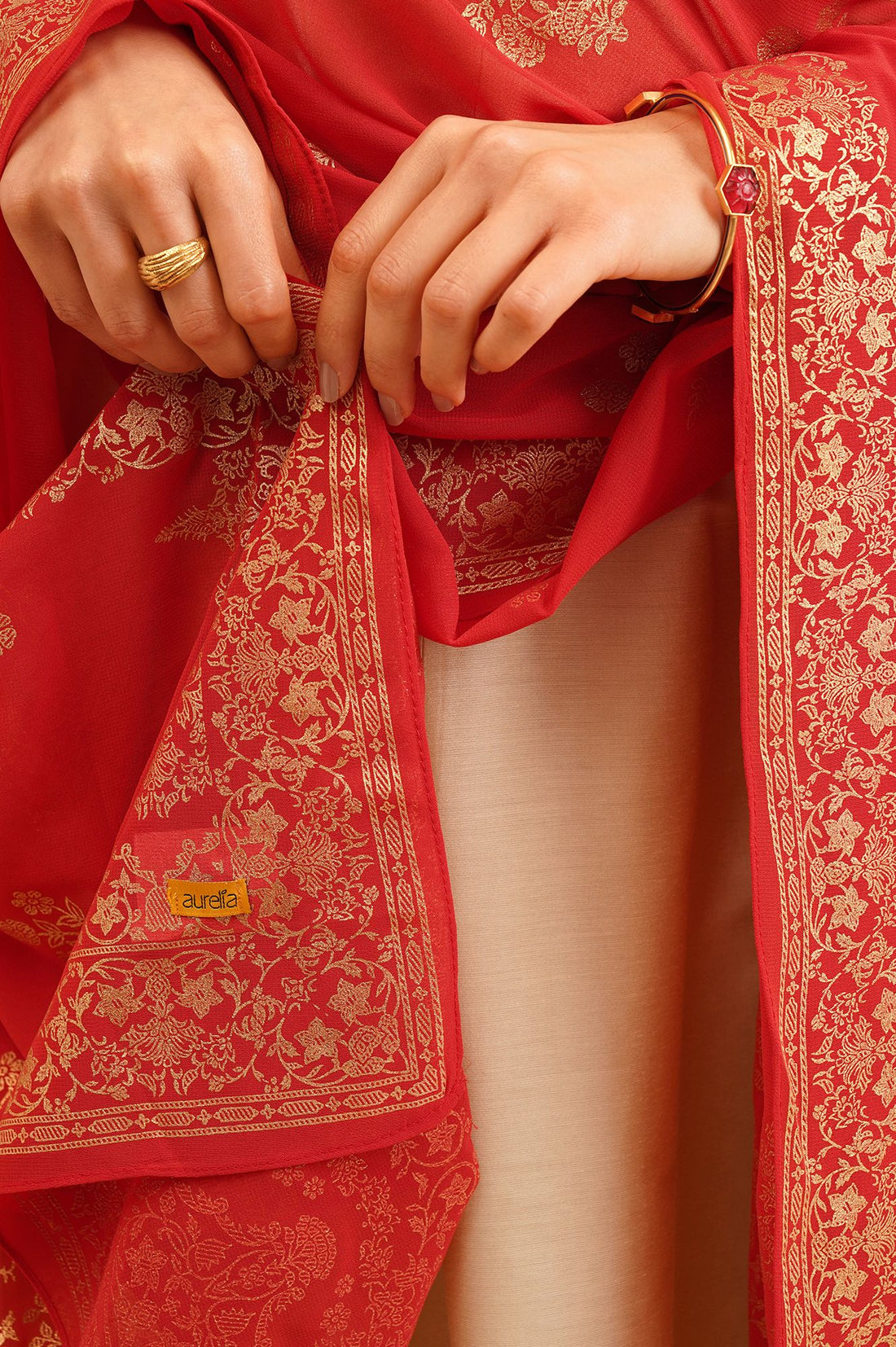 Red Foil Printed Georgette Dupatta