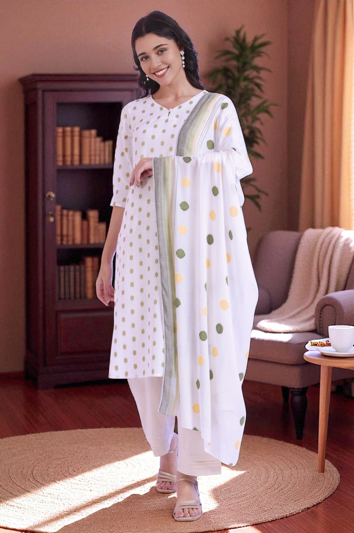 White Dyed Rayon Dupatta - Free Size