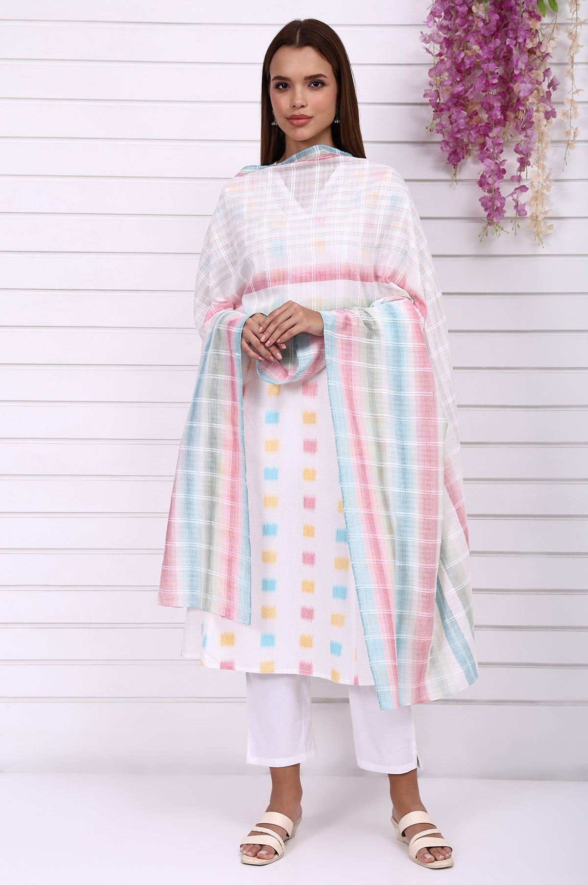 Multicolor Self Design Printed Cotton Dupatta - FS
