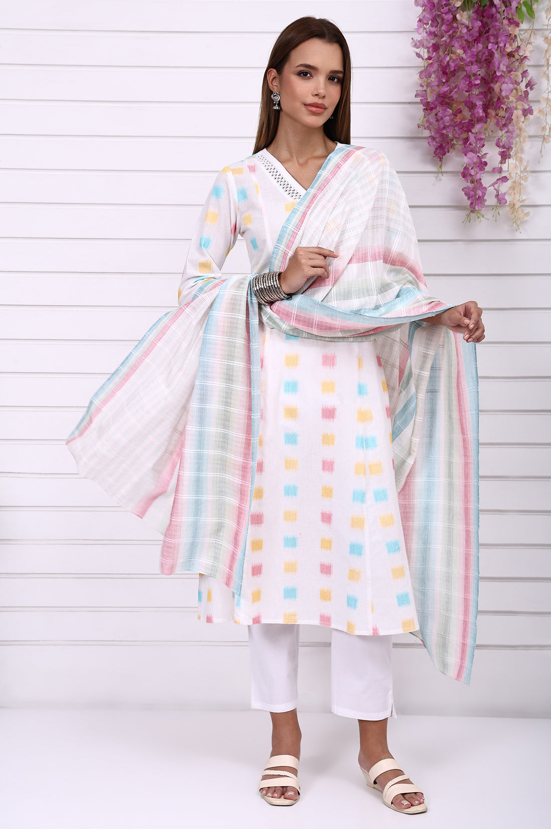 Multicolor Self Design Printed Cotton Dupatta