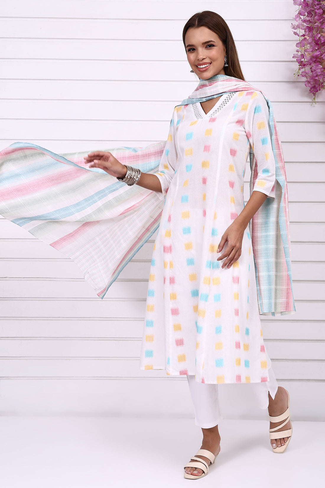 Multicolor Self Design Printed Cotton Dupatta