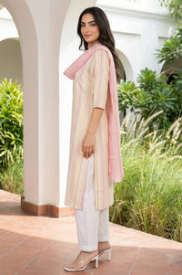 Pink Yarn Dyed Striped Pure Cotton Dupatta
