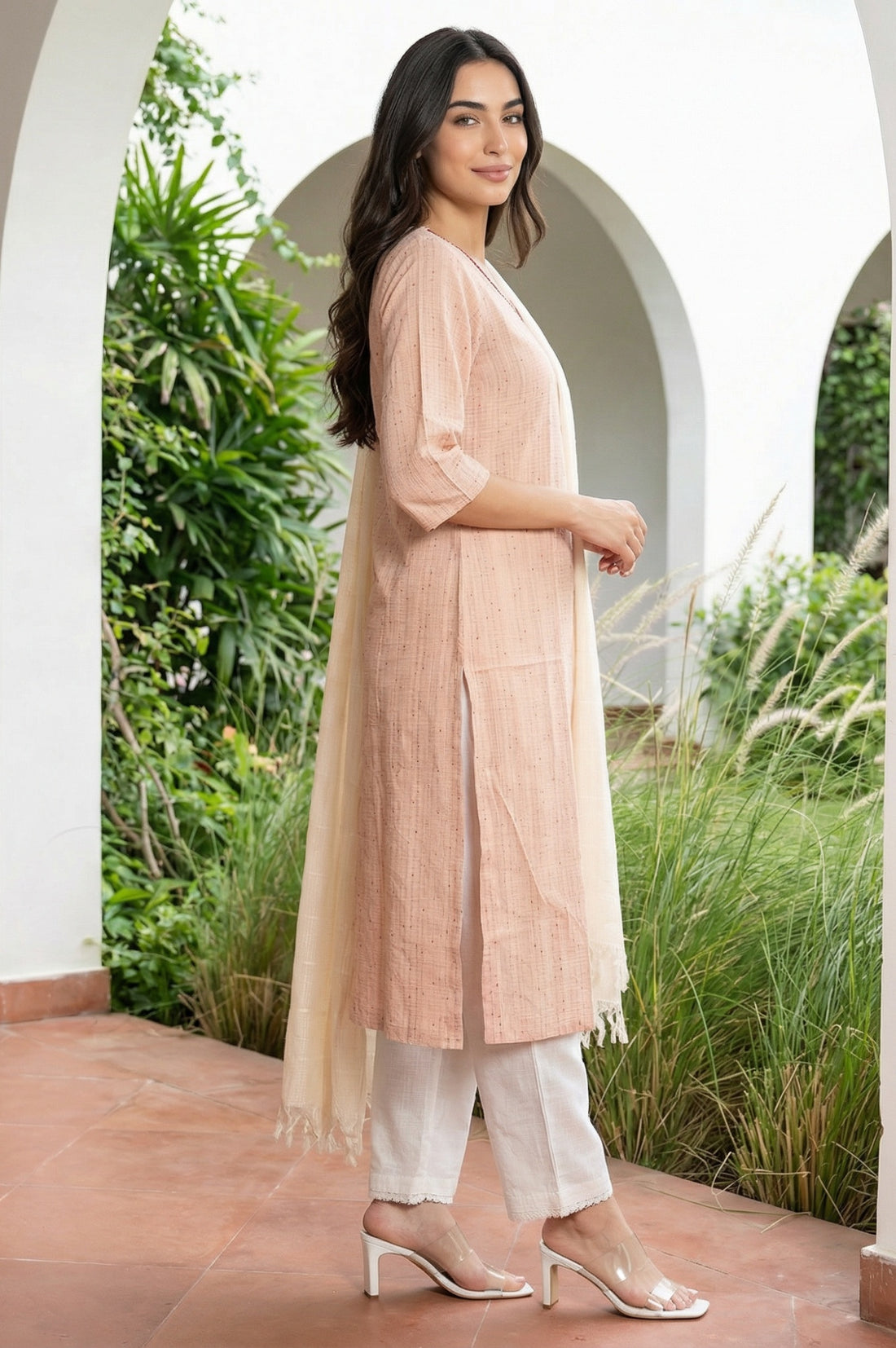 Off White Yarn Dyed Striped Pure Cotton Dupatta