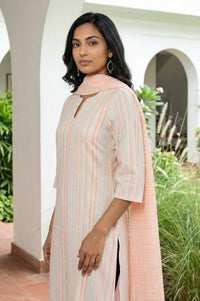 Peach Yarn Dyed Striped Pure Cotton Dupatta