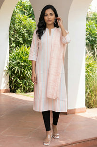Peach Yarn Dyed Striped Pure Cotton Dupatta