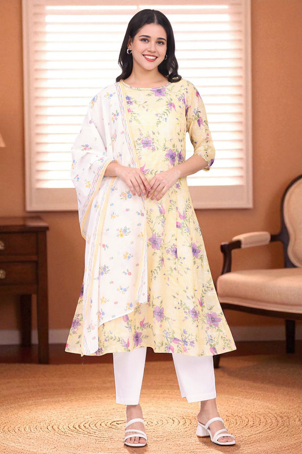 White Floral Printed Pure Cotton Stole