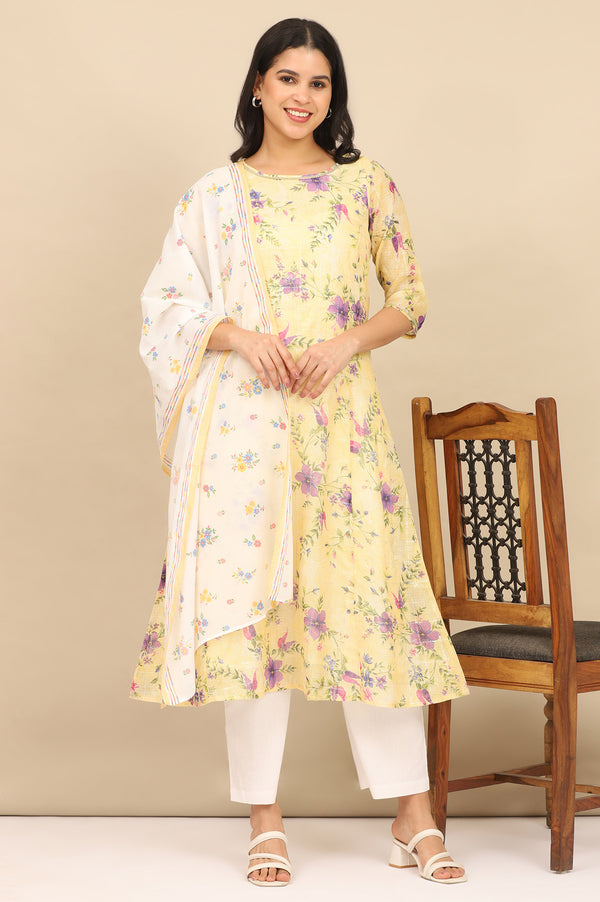 White Floral Printed Pure Cotton Stole