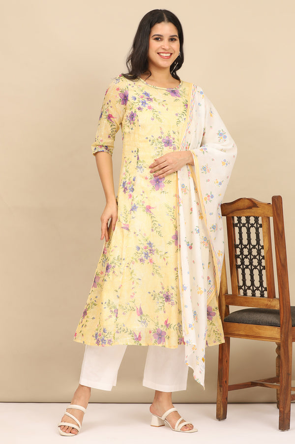 White Floral Printed Pure Cotton Stole