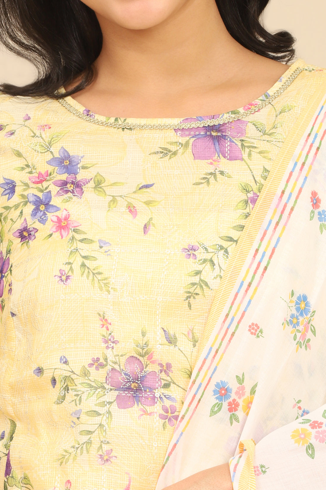 White Floral Printed Pure Cotton Stole