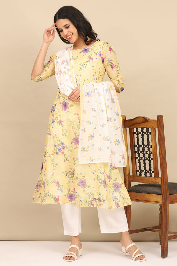 White Floral Printed Pure Cotton Stole