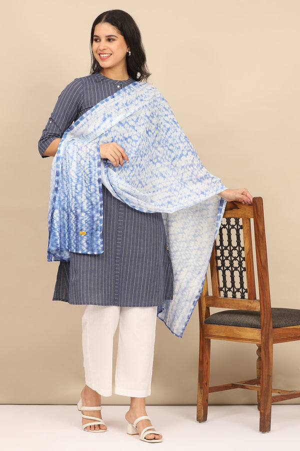 Blue Shibori Printed Pure Cotton Stole