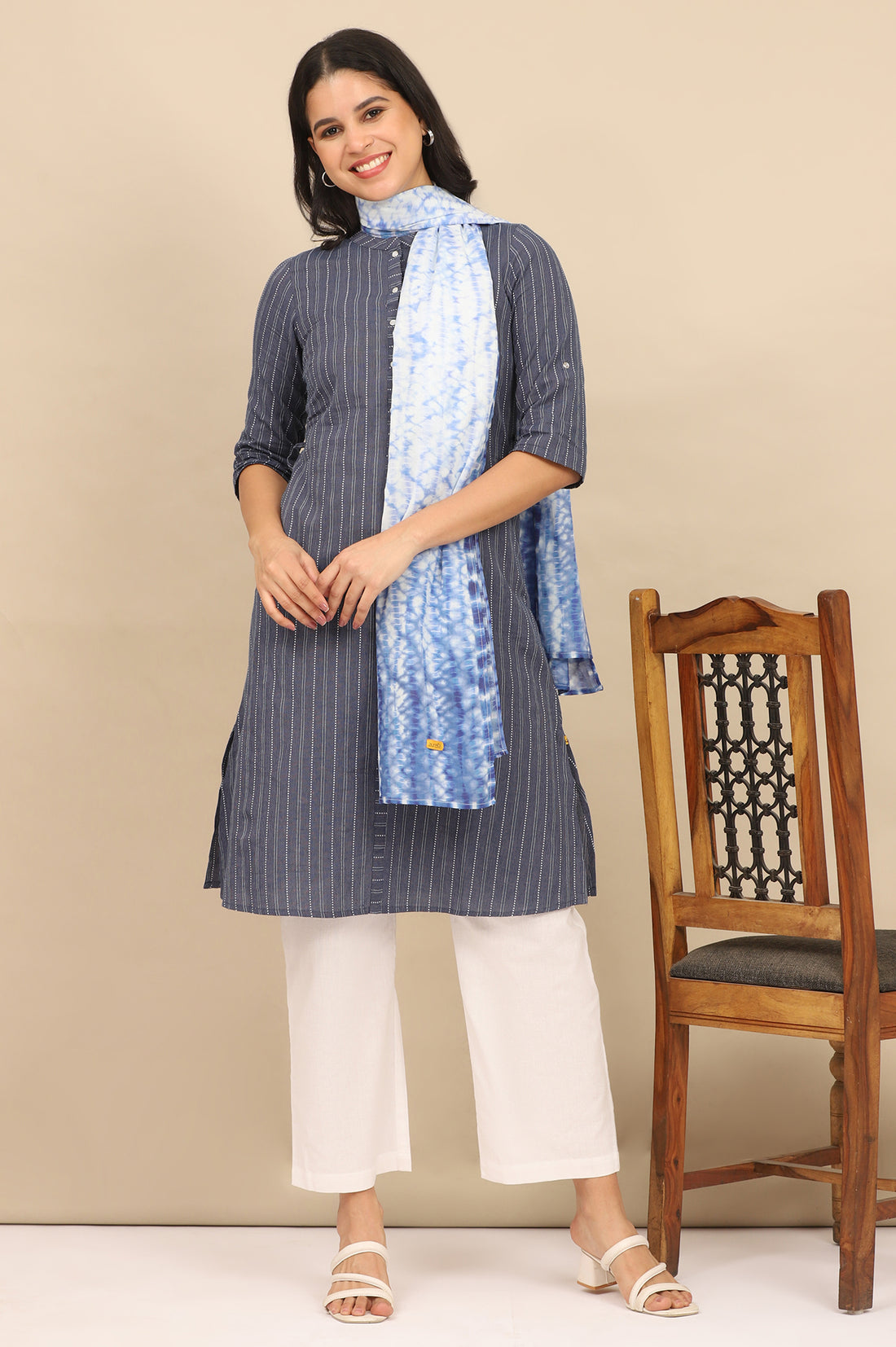 Blue Shibori Printed Pure Cotton Stole