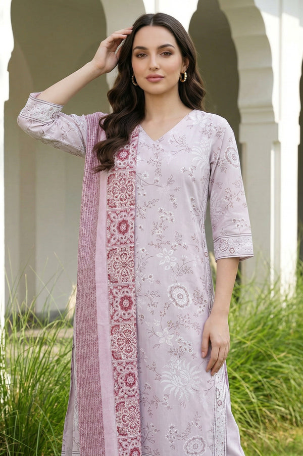 Purple Floral Printed Pure Cotton Stole
