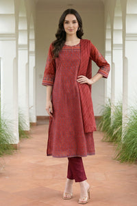 Maroon Stripe Printed Pure Cotton Stole