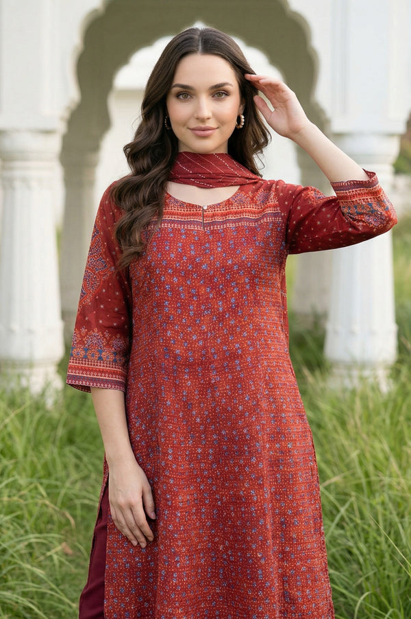 Maroon Stripe Printed Pure Cotton Stole