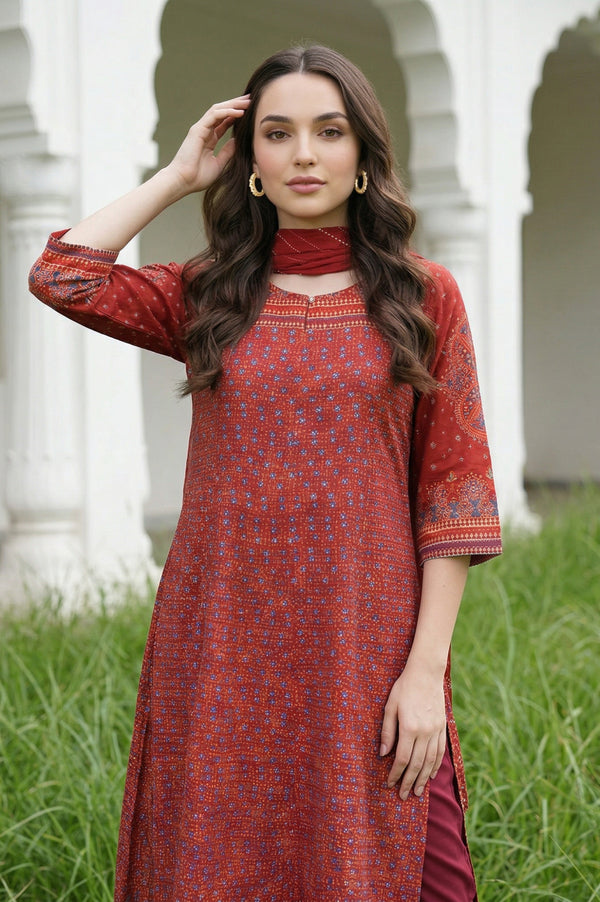 Maroon Stripe Printed Pure Cotton Stole
