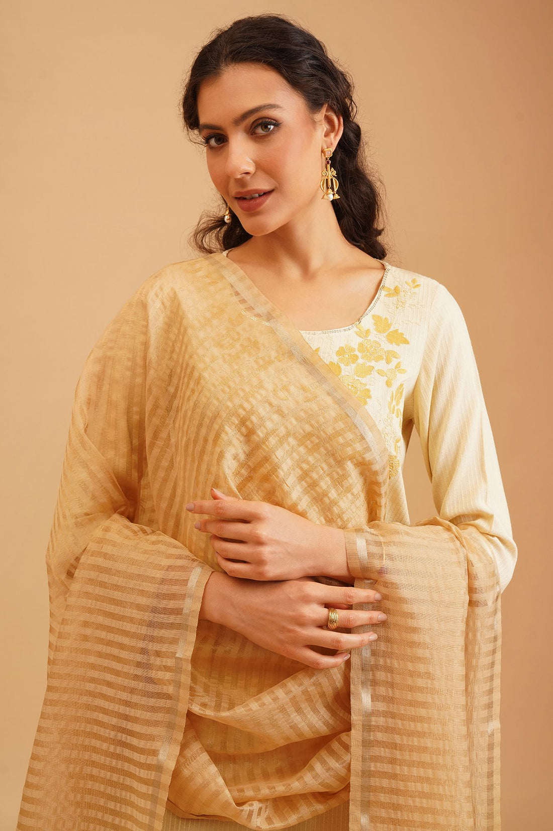 Gold Zari Striped Dupatta