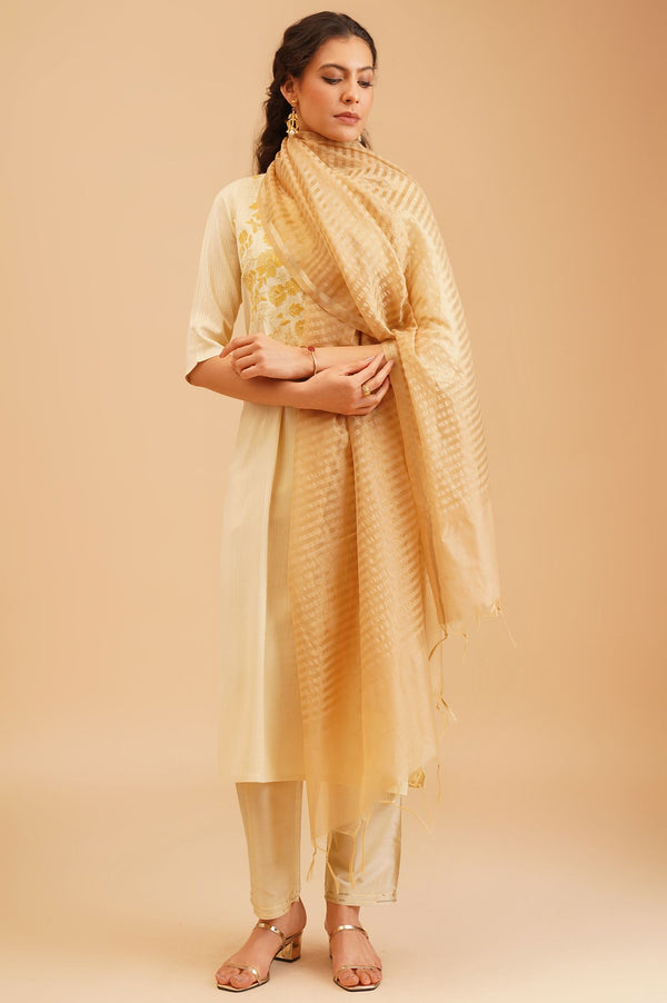 Gold Zari Striped Dupatta