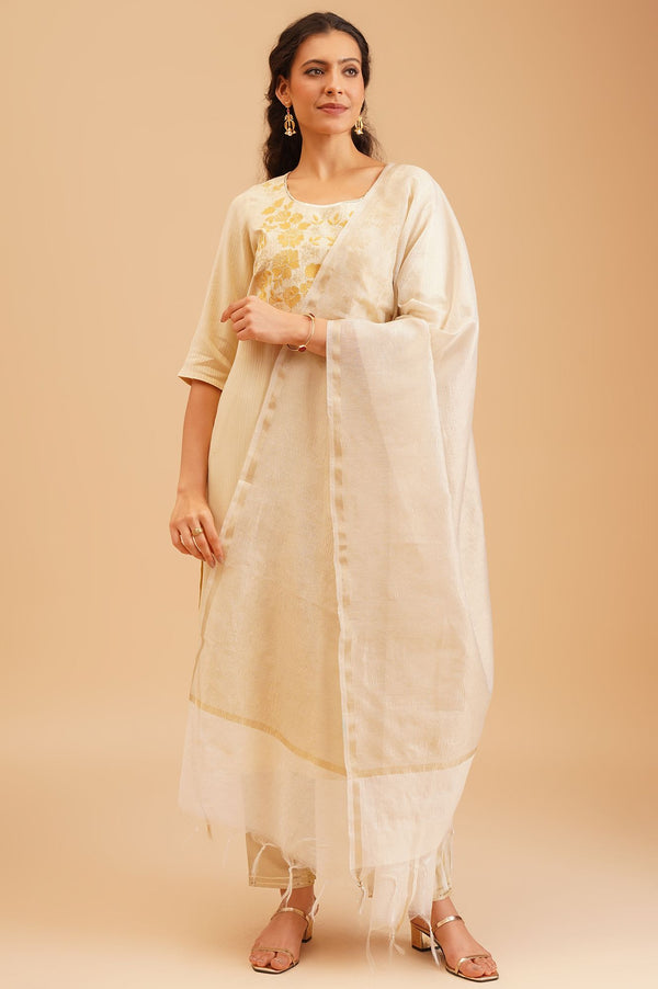 Off White Zari Dupatta