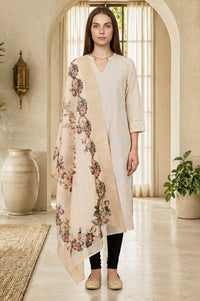 Cream Floral Printed Jacquard Dupatta