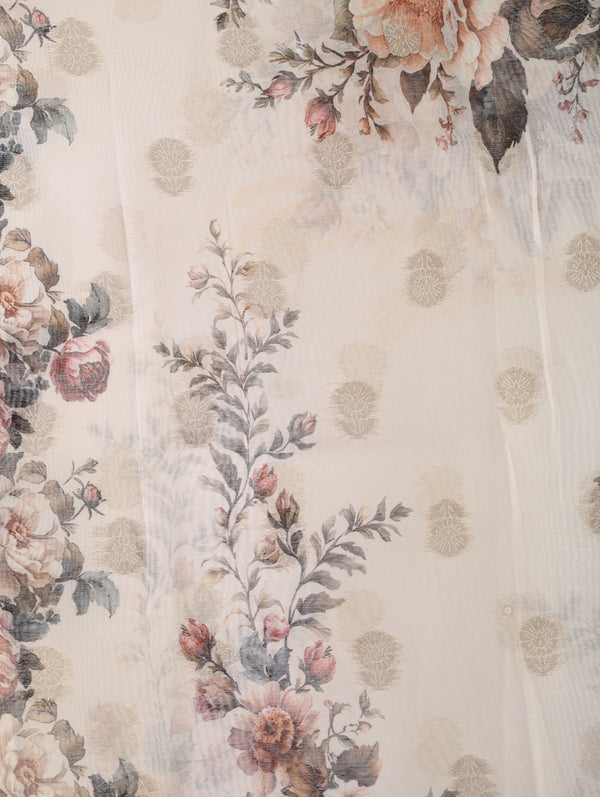 Cream Floral Printed Jacquard Dupatta