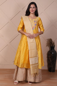 Beige Textured Cotton Blend Dupatta