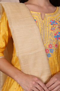 Beige Textured Cotton Blend Dupatta