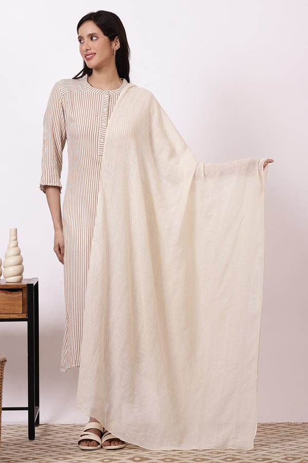 Cream South Cotton Stripe Dupatta