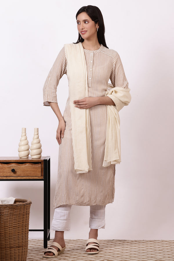 Cream South Cotton Stripe Dupatta