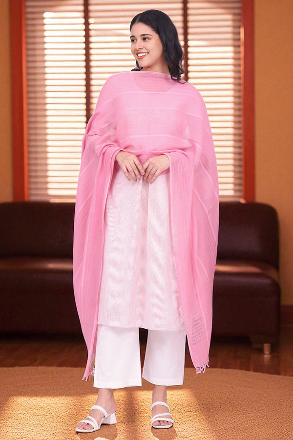 Pink South Cotton Stripe Dupatta
