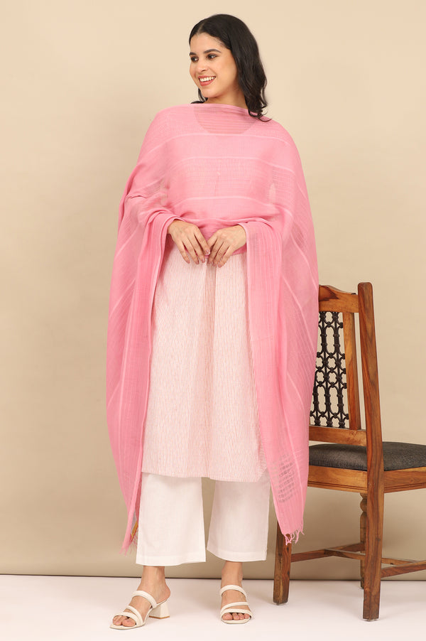 Pink South Cotton Stripe Dupatta