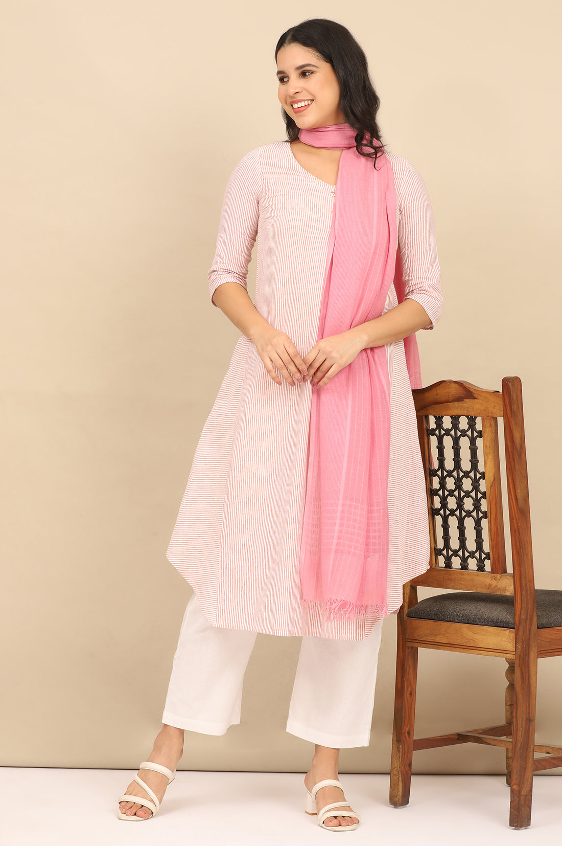 Pink South Cotton Stripe Dupatta