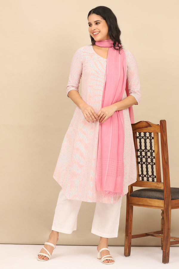 Pink South Cotton Stripe Dupatta