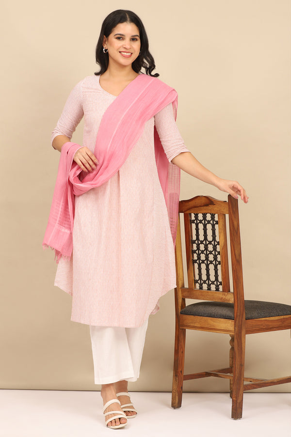 Pink South Cotton Stripe Dupatta