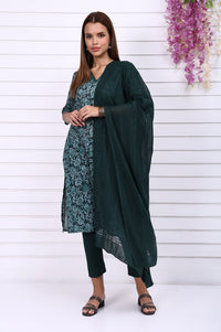Green Self Design Printed Pure Cotton Dupatta