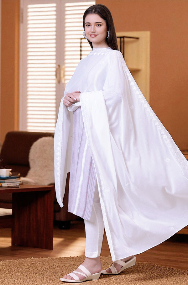 White Schiffili Embroidered Dupatta