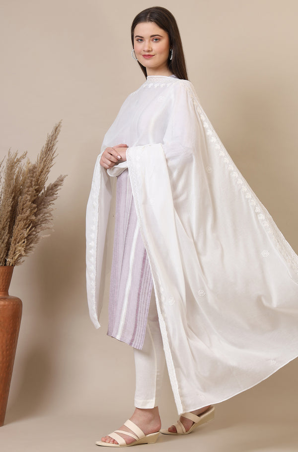 White Schiffili Embroidered Dupatta