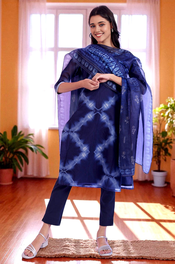 Blue Printed Kota Dupatta