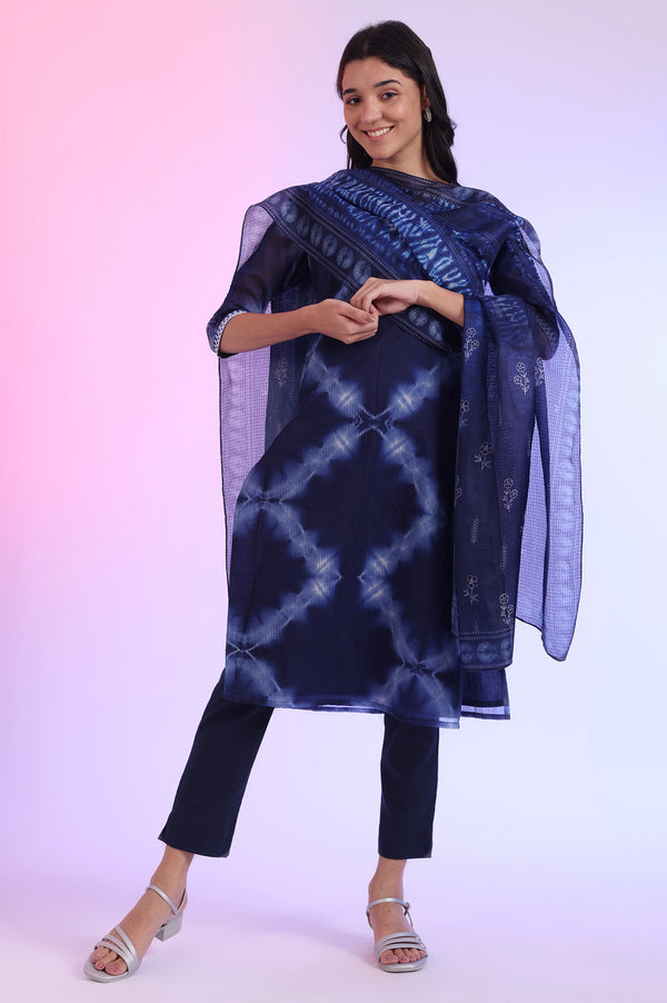 Blue Printed Kota Dupatta