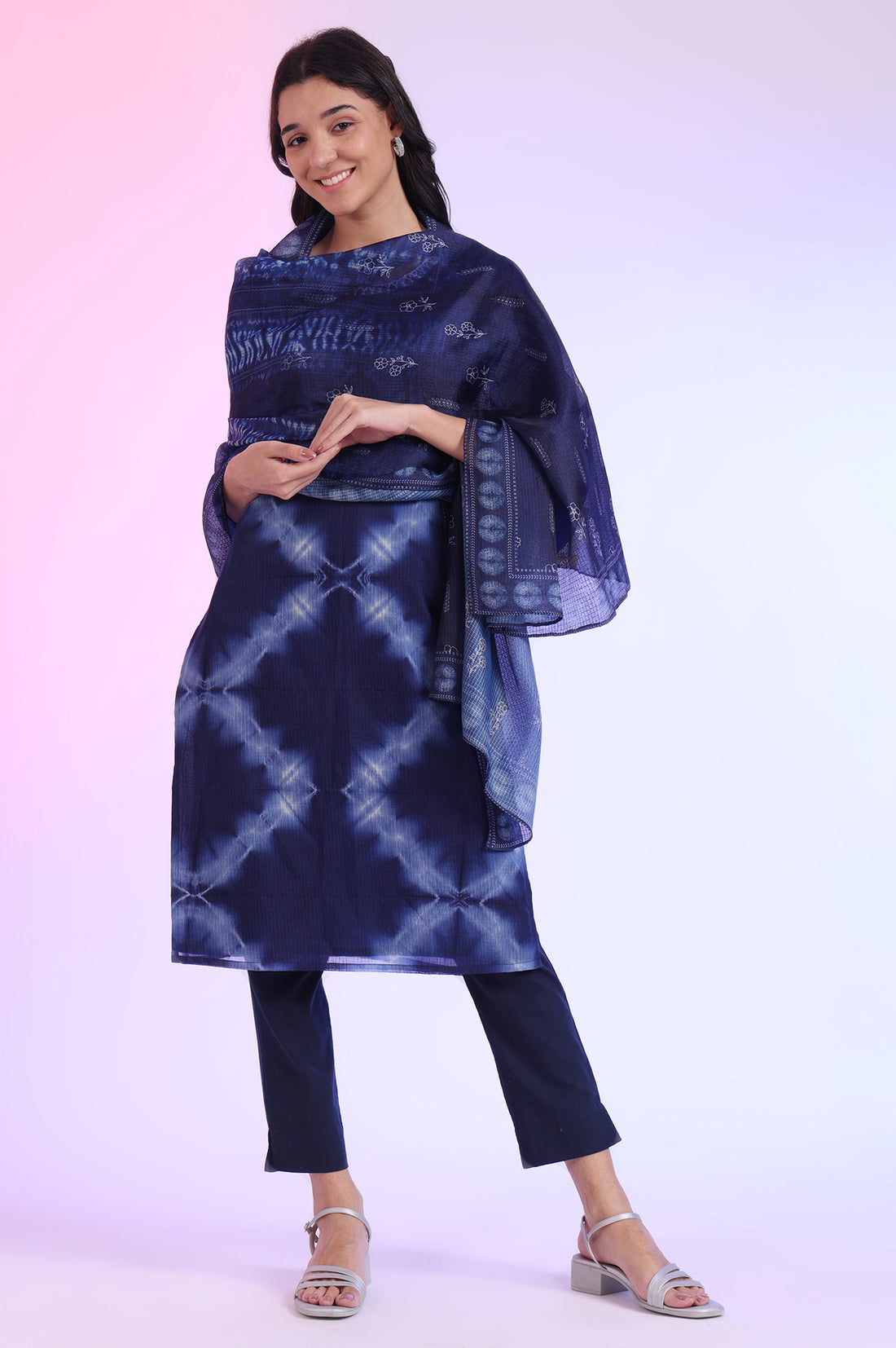 Blue Printed Kota Dupatta