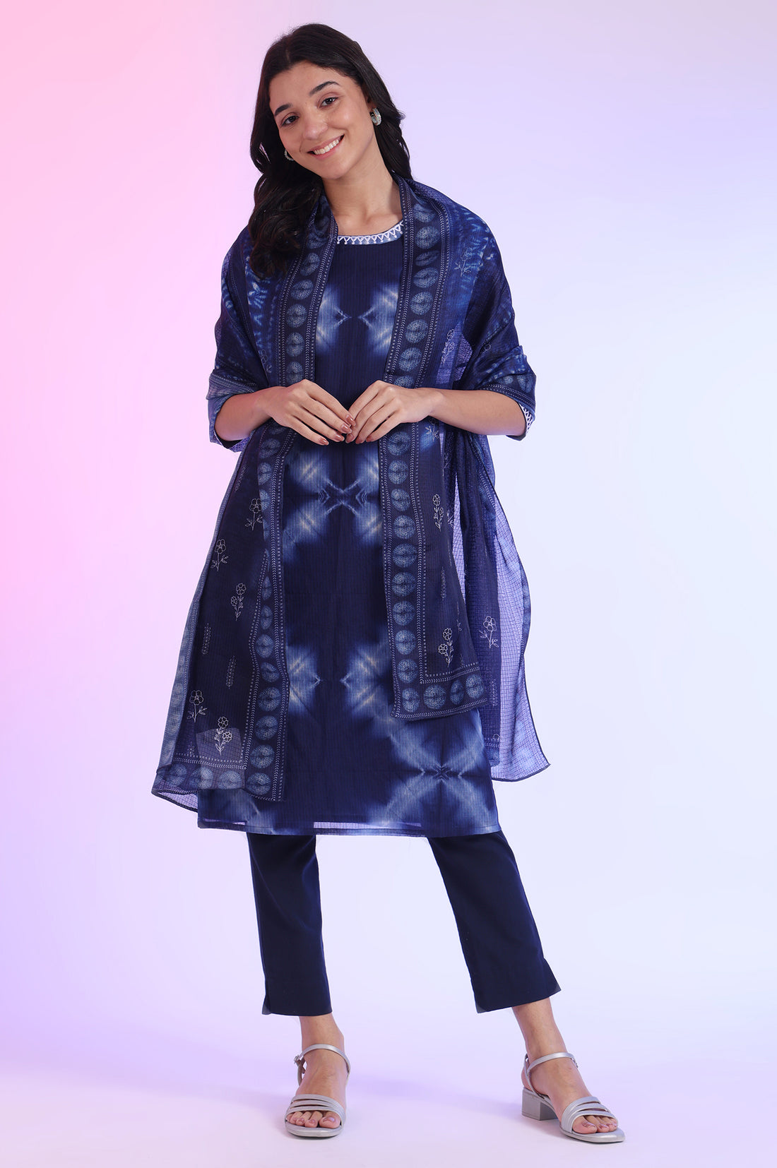 Blue Printed Kota Dupatta
